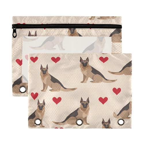 Kcldeci Federmäppchen mit Herzmotiv, Motiv: Deutscher Schäferhund, Federmäppchen mit Reißverschluss, transparentes Federmäppchen, Büro, Schreibwaren, Schul-Organizer von Kcldeci