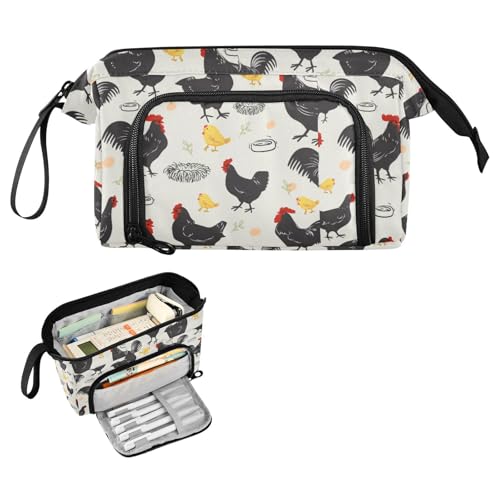 Kcldeci Federmäppchen mit Huhn und Hahn, für Jungen, Mädchen, Erwachsene, großes Federmäppchen mit Reißverschluss, Teenager, große Aufbewahrungs-Bleistiftbox für Schule, Büro, Mehrfarbig, 9.4*3.7 von Kcldeci