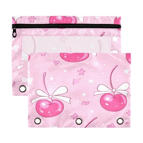 Kcldeci Federmäppchen mit Kirschmuster und Schleifen und Sternen, für 3-Ringbinder, Federmäppchen mit Reißverschluss, transparentes Federmäppchen, Büro, Schreibwaren, Schul-Organizer von Kcldeci
