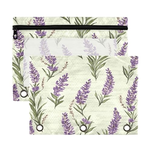 Kcldeci Federmäppchen mit Lavendel-Muster, für 3-Ringbuch, Federmäppchen mit Reißverschluss, transparentes Federmäppchen, Büro, Schreibwaren, Schul-Organizer von Kcldeci