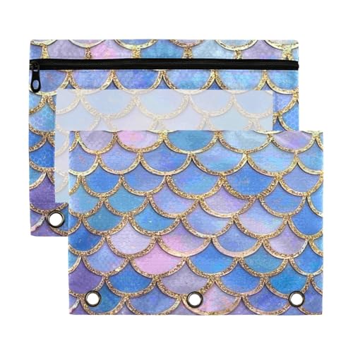 Kcldeci Federmäppchen mit Meerjungfrauen-Schuppen, für 3-Ringbuch, Federmäppchen mit Reißverschluss-Aufbewahrungstasche, transparentes Stifteetui, Büro, Schreibwaren, Schule, Organizer von Kcldeci