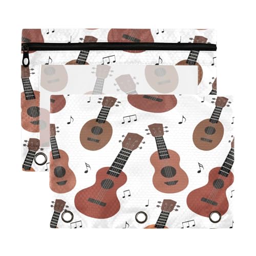 Kcldeci Federmäppchen mit Musiknoten auf weißem 3-Ring, Federmäppchen mit Reißverschluss, für 3-Ringbinder, Federmäppchen mit transparentem Fenster, für Bürobedarf, 2 Stück, Mehrfarbig, 9.8*7*0.1inch von Kcldeci