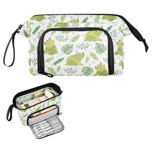 Kcldeci Federmäppchen mit Palmblättern und Dinosauriern für Jungen und Mädchen, großes Federmäppchen mit Reißverschluss, Teenager, große Aufbewahrungs-Bleistiftbox für Schule, Büro, Mehrfarbig, 9.4 von Kcldeci