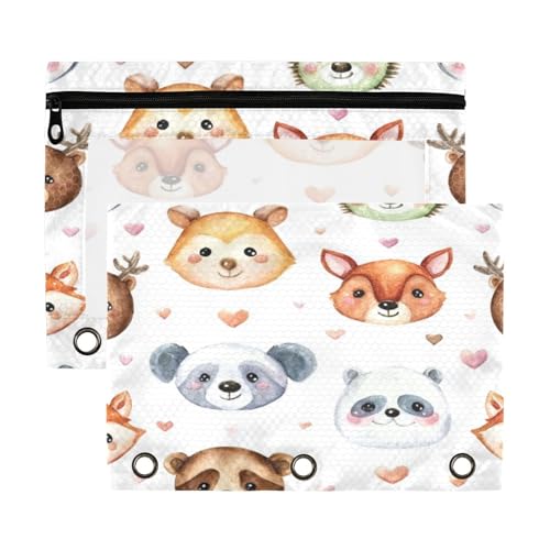 Kcldeci Federmäppchen mit Waldtieren und Herzen, Federmäppchen für 3-Ring-Ordner, Federmäppchen mit Reißverschluss, transparentes Federmäppchen, Büro, Schreibwaren, Schul-Organizer von Kcldeci