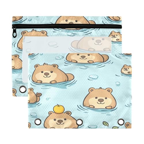 Kcldeci Federmäppchen mit niedlichem Cartoon-Biberschwimmen, für 3-Ringbuch, Federmäppchen mit Reißverschluss, transparentes Federmäppchen, Büro, Schreibwaren, Schul-Organizer von Kcldeci