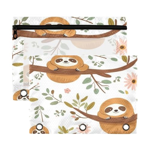 Kcldeci Federmäppchen mit niedlichem Faultier-Zweig, für 3-Ringbinder, Federmäppchen mit Reißverschluss-Aufbewahrungstasche, transparentes Stifteetui, Büro, Schreibwaren, Schule, Organizer von Kcldeci