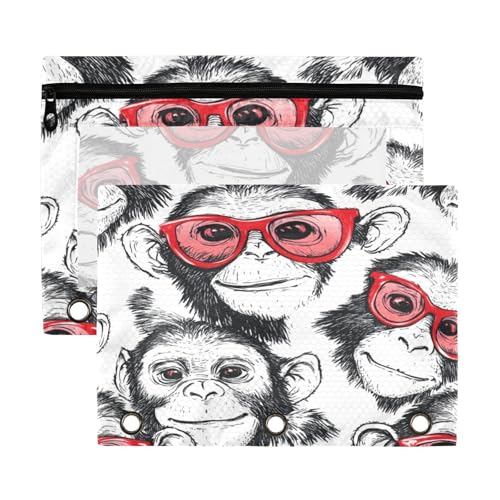 Kcldeci Federmäppchen mit niedlichem Schimpansengesicht, für 3-Ringbuch, Federmäppchen mit Reißverschluss, transparentes Federmäppchen, Bürobedarf, Schul-Organizer von Kcldeci