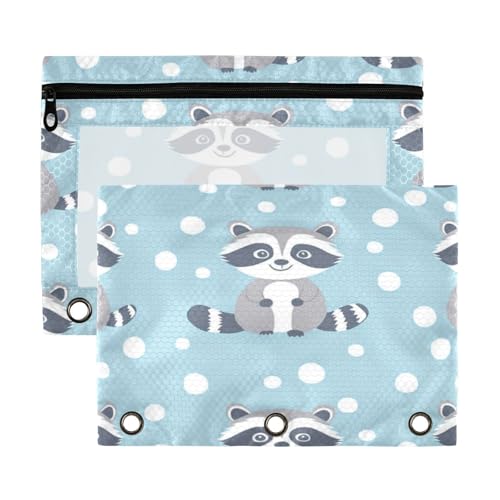 Kcldeci Federmäppchen mit niedlichem Waschbär-Design, für 3-Ringbuch, Federmäppchen mit Reißverschluss, transparentes Federmäppchen, Büro, Schreibwaren, Schule, Organizer von Kcldeci