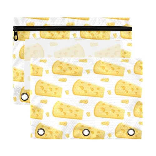 Kcldeci Gouda Cheese Federmäppchen mit 3 Ringen, Federmäppchen mit Reißverschluss, Beutel für 3-Ringbuch, Federmäppchen mit transparentem Fenster, für Bürobedarf, 2 Stück, Mehrfarbig, 9.8*7*0.1inch von Kcldeci