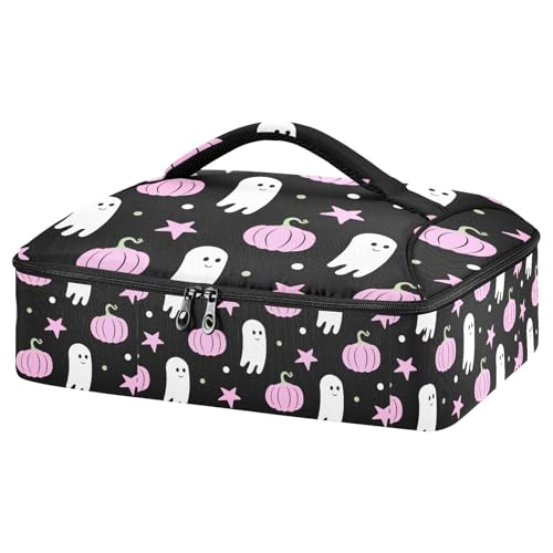 Kcldeci Isolierte Thermo-Lebensmitteltasche, isolierter Kasserolle für heiße oder kalte Speisen, Hallween Ghost Pink Pumpkin isolierte Tragetasche für Potluck Cookouts Partys, Picknick, Lasagne von Kcldeci