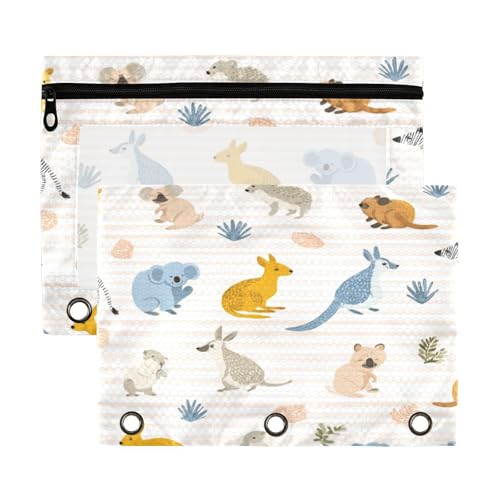 Kcldeci Känguru-Papageien-Federmäppchen für 3-Ringbuch, Federmäppchen mit Reißverschluss, transparentes Federmäppchen, Bürobedarf, Schul-Organizer von Kcldeci