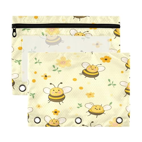 Kcldeci Kawaii Federmäppchen mit Bienen und Blumen für 3-Ringbuch, Federmäppchen mit Reißverschluss, transparentes Federmäppchen, Büro, Schreibwaren, Schul-Organizer von Kcldeci