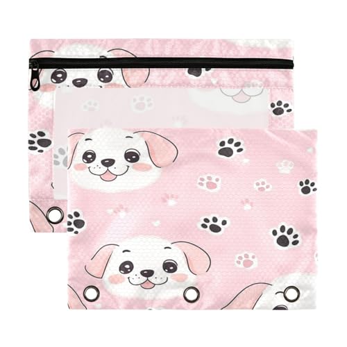 Kcldeci Kawaii Federmäppchen mit Welpengesicht für 3-Ringbuch, Federmäppchen mit Reißverschluss, transparentes Federmäppchen, Büro, Schreibwaren, Schule, Organizer von Kcldeci