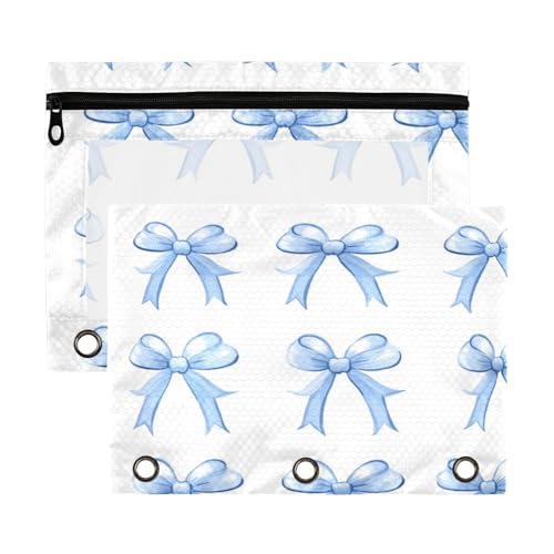Kcldeci Kleine blaue Schleifen-Federmäppchen für 3-Ringbuch, Federmäppchen mit Reißverschluss, transparentes Federmäppchen, Büro, Schreibwaren, Schul-Organizer von Kcldeci