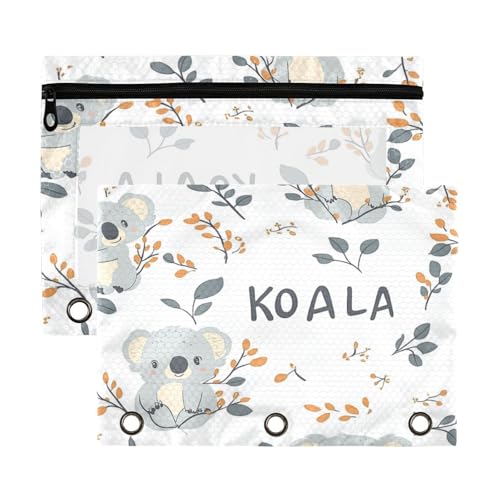Kcldeci Niedliches Cartoon-Koala-Federmäppchen für 3-Ring-Ordner, Federmäppchen mit Reißverschluss, transparentes Federmäppchen, Büro, Schreibwaren, Schul-Organizer von Kcldeci