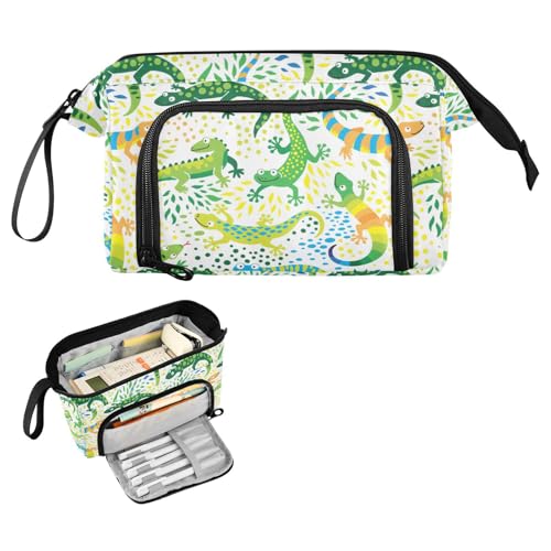 Kcldeci Niedliches und lustiges Federmäppchen mit grüner Eidechse für Jungen und Mädchen, großes Federmäppchen für Erwachsene, mit Reißverschluss, Teenager, große Aufbewahrungs-Bleistiftbox für Schule von Kcldeci
