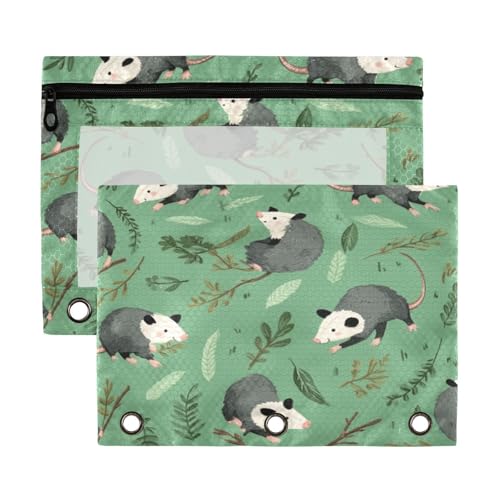 Kcldeci Opossums Federmäppchen mit grünem Blätter-Design für 3-Ringbuch, Federmäppchen mit Reißverschluss, transparentes Federmäppchen, Büro, Schreibwaren, Schul-Organizer von Kcldeci