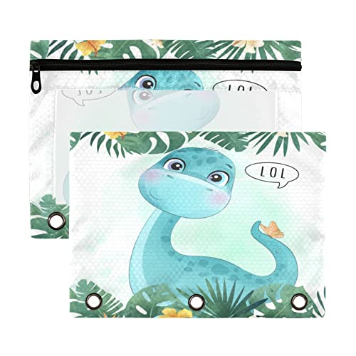 Kcldeci Pencil Pouch for 3 Ring Binder, Cute Dinosaur Watercolor Flower 2 Pack Binder Pencil Pouch with Clear Window Pencil Bags with Zipper Pencil Case for Binder von Kcldeci