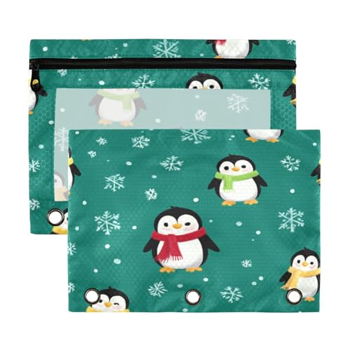 Kcldeci Pinguine mit Schals, Federmäppchen für 3-Ringbuch, Federmäppchen mit Reißverschluss, transparentes Federmäppchen, Büro, Schreibwaren, Schul-Organizer von Kcldeci