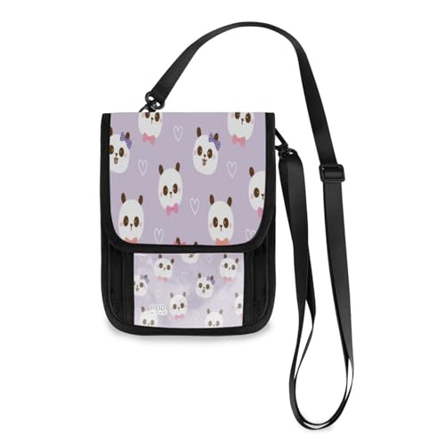 Kcldeci Reisebrieftasche, Geldbörse, Handytasche, Crossbody-Tasche, Cartoon-Panda-Gesicht und Herz, Reise-Halstasche, Reisepasshülle für Damen und Herren, mehrfarbig, Einheitsgröße, Casual von Kcldeci