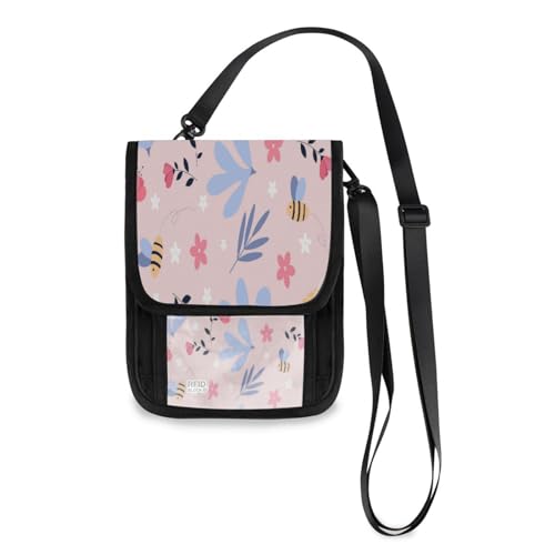 Kcldeci Reisebrieftasche, Geldbörse, Handytasche, Crossbody-Tasche, Frühlingsgarten, niedliche Biene und Blumen, Reisepasshülle für Damen und Herren, mehrfarbig, Einheitsgröße, Casual von Kcldeci