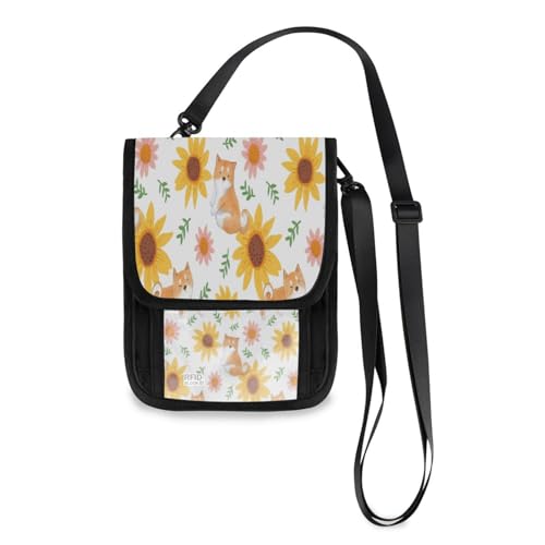 Kcldeci Reisebrieftasche, Geldbörse, Handytasche, Crossbody-Tasche, Hund und Sonnenblume, Reisepasshülle für Damen und Herren, mehrfarbig, Einheitsgröße, Casual von Kcldeci