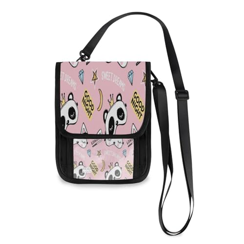 Kcldeci Reisebrieftasche, Geldbörse, Handytasche, Crossbody-Tasche, Pandabär mit Krone und niedlicher weißer Katze, Reisepasshülle für Damen und Herren, mehrfarbig, Einheitsgröße, Casual von Kcldeci