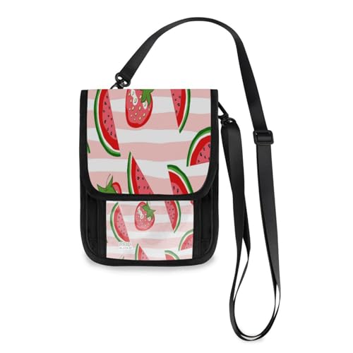 Kcldeci Reisebrieftasche, Geldbörse, Handytasche, Crossbody-Tasche, Wassermelone und Erdbeere, Reisepasshülle für Damen und Herren, mehrfarbig, Einheitsgröße, Casual von Kcldeci