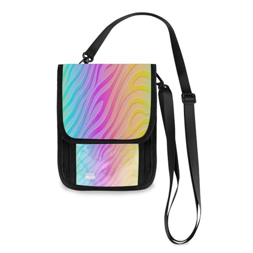 Kcldeci Reisebrieftasche, Geldbörse, Handytasche, Crossbody-Tasche, Zebra-Haut, Regenbogen, Reisepasshülle für Damen und Herren, mehrfarbig, Einheitsgröße, Casual von Kcldeci