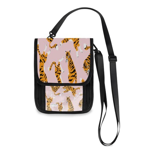 Kcldeci Reisebrieftasche, Geldbörse, Handytasche, Crossbody-Tasche, niedlicher Tiger, Rosa, Reisepasshülle für Damen und Herren, mehrfarbig, Einheitsgröße, Casual von Kcldeci