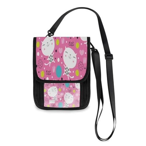 Kcldeci Reisebrieftasche, Geldbörse, Handytasche, Crossbody-Tasche, niedliches Blumenmuster, Katze, Reisepasshülle für Damen und Herren, mehrfarbig, Einheitsgröße, Casual von Kcldeci