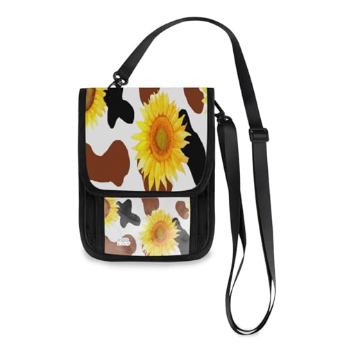 Kcldeci Reisebrieftasche, Geldbörse, Handytasche, Umhängetasche, Kuhdruck, gelbe Sonnenblumen, Blumenmuster, Reisepasshülle für Damen und Herren, mehrfarbig, Einheitsgröße, Casual von Kcldeci