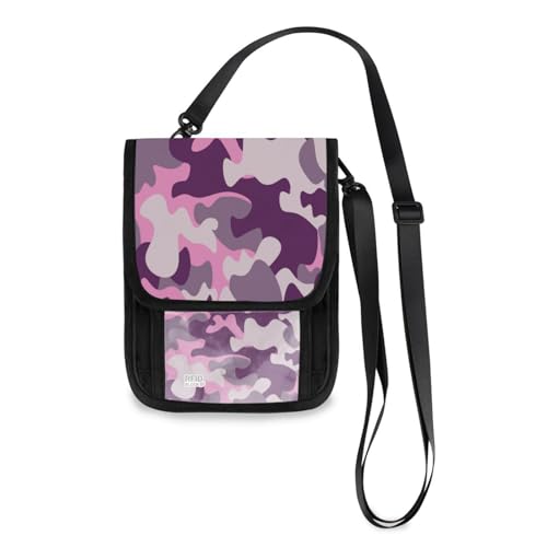 Kcldeci Reisebrieftasche, Geldbörse, Handytasche, Umhängetasche, Militär, Camouflage, Violett, Reisepasshülle für Damen und Herren, mehrfarbig, Einheitsgröße, Casual von Kcldeci