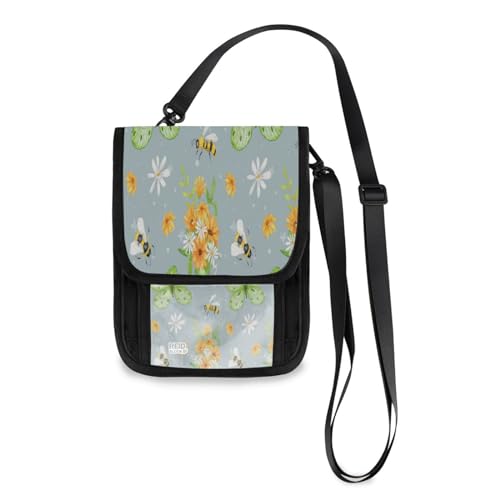 Kcldeci Reisebrieftasche, Geldbörse, Handytasche, Umhängetasche, Schmetterling und Bienen, Sonnenblumen, Reisepasshülle für Damen und Herren, mehrfarbig, Einheitsgröße, Casual von Kcldeci