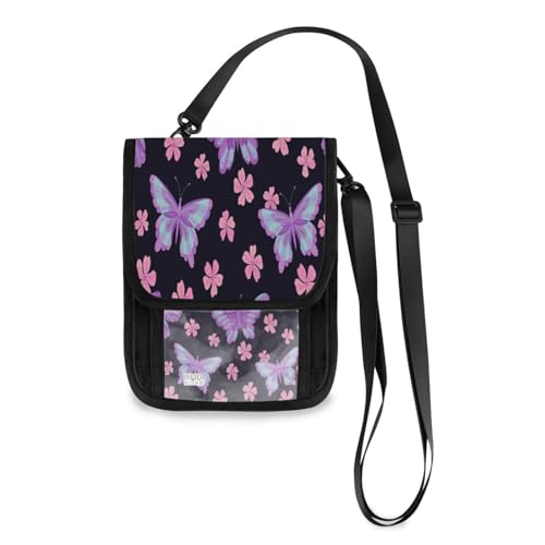 Kcldeci Reisebrieftasche, Geldbörse, Handytasche, Umhängetasche, Schmetterling und Sakura-Blume, Reise-Halstasche, Reisepasshülle für Damen und Herren, mehrfarbig, Einheitsgröße, Casual von Kcldeci