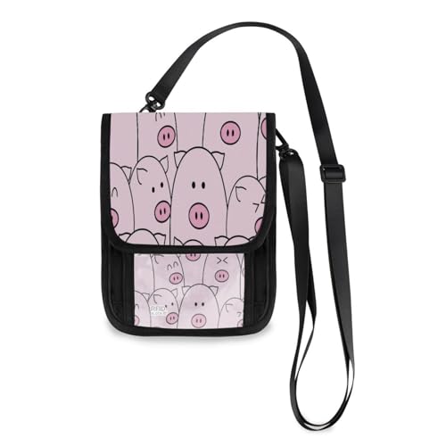 Kcldeci Reisebrieftasche, Geldbörse, Handytasche, Umhängetasche, niedliches Tier mit Schwein, rosa Farbe, Reisepasshülle für Damen und Herren, mehrfarbig, Einheitsgröße, Casual von Kcldeci