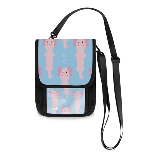 Kcldeci Reisebrieftaschen, Geldbörsen, Handytaschen, Crossbody-Taschen, Cartoon-Axolotl, blau, Reisepasshülle für Damen und Herren, mehrfarbig, Einheitsgröße, Casual von Kcldeci