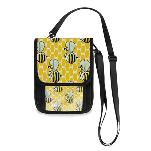 Kcldeci Reisebrieftaschen, Geldbörsen, Handytaschen, Crossbody-Taschen, Cartoon-Bienen auf Waben, Reise-Halstasche, Reisepasshülle für Damen und Herren, mehrfarbig, Einheitsgröße, Casual von Kcldeci