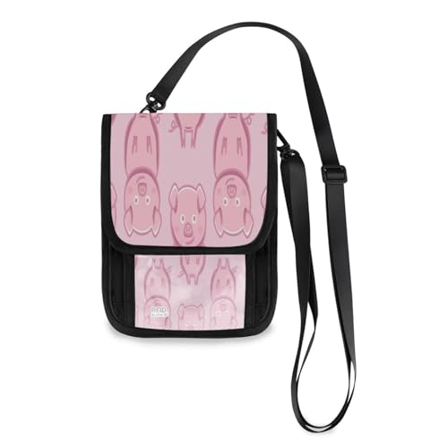 Kcldeci Reisebrieftaschen, Geldbörsen, Handytaschen, Crossbody-Taschen, Cartoon-Schweinchen auf einem rosa Reise-Halstasche, Reisepasshalter für Damen und Herren, mehrfarbig, Einheitsgröße, Casual von Kcldeci