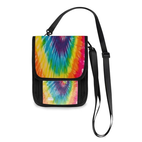 Kcldeci Reisebrieftaschen, Geldbörsen, Handytaschen, Crossbody-Taschen, Regenbogenfarben, Batikfärbung, Reisepasstasche für Damen und Herren, mehrfarbig, Einheitsgröße, Casual von Kcldeci