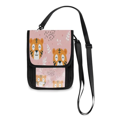 Kcldeci Reisebrieftaschen, Geldbörsen, Handytaschen, Crossbody-Taschen, Tiger-Cartoon-Reise-Halstasche, Reisepasshalter für Damen und Herren, mehrfarbig, Einheitsgröße, Casual von Kcldeci