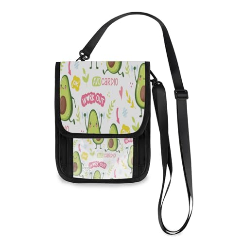 Kcldeci Reisebrieftaschen, Geldbörsen, Handytaschen, Crossbody-Taschen, niedlicher Avocado-Cartoon, lustiger Reise-Halstasche, Reisepasshalter für Damen und Herren, mehrfarbig, Einheitsgröße, Casual von Kcldeci