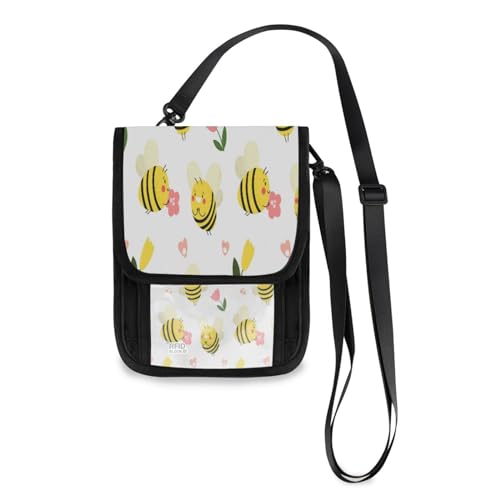 Kcldeci Reisebrieftaschen, Geldbörsen, Handytaschen, Crossbody-Taschen mit Bienen und Blumen, Reisepasshülle für Damen und Herren, mehrfarbig, Einheitsgröße, Casual von Kcldeci