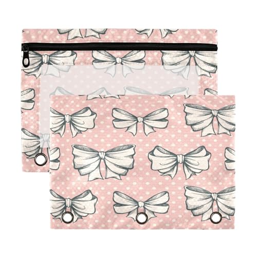 Kcldeci Sketch Bows Federmäppchen mit 3 Ringen, Federmäppchen mit Reißverschluss, für 3-Ringbinder, Federmäppchen mit transparentem Fenster, für Bürobedarf, 2 Stück, Mehrfarbig, 9.8*7*0.1inch/ 25*18 von Kcldeci