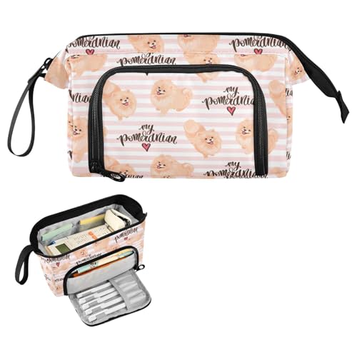 Kcldeci Spitz Puppy in Cartoon Federmäppchen für Jungen und Mädchen, Erwachsene Big Pencil Bag mit Reißverschluss, Teens Große Aufbewahrungs-Bleistiftbox für Schule Büro, Mehrfarbig, 9.4*3.7*5.9in von Kcldeci