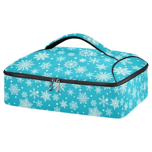 Kcldeci Thermo-Lebensmittel-Transportbox mit weihnachtlichen Schneeflocken auf hellblau, isoliert, für heiße oder kalte Speisen, isolierte Tragetasche für Potluck-Kochout-Partys, Picknick, von Kcldeci