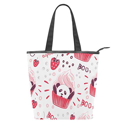 Süße Panda-Cupcake-Damen-Tragetasche, Segeltuch, Penny Berries, Mädchen, großes Schulbuch, Schultergriff, Einkaufen, Laptop, Organizer, Handtasche, für Schule, Strand, Reisen, Arbeit, Fitnessstudio, von Kcldeci