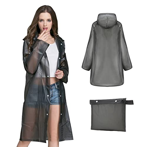 Kcmell Regenmantel Erwachsene Regenponchos, Wasserdicht Regenponcho für Herren & Damen, Wiederverwendbare Regencape Tragbare EVA Regenbekleidung für Wandern Camping Reisen - Schwarz Transparent M von Kcmell