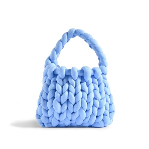 Kcvvcr Handgewebte Damen-Tragetasche, grobes Garn, gehäkelte Geldbörse, DIY-Knoten-Tasche, lässiger Griff, Schultertasche, Hell, blau Kcvvcr Handgewebte Damen-Tragetasche, grobes Garn, gehäkelte Geldbörse, DIY-Knoten-Tasche, lässiger Griff, Schultertasche, Hell, blau von Kcvvcr