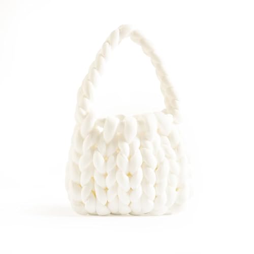 Kcvvcr Handgewebte Damen-Tragetasche, grobes Garn, gehäkelte Geldbörse, DIY-Knoten-Tasche, lässiger Griff, Schultertasche, Elfenbein Kcvvcr Handgewebte Damen-Tragetasche, grobes Garn, gehäkelte Geldbörse, DIY-Knoten-Tasche, lässiger Griff, Schultertasche, Elfenbein von Kcvvcr